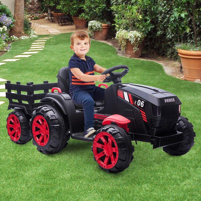 12V Kids Ride On Tractor with Trailer Battery Powered Electric Vehicles Toy