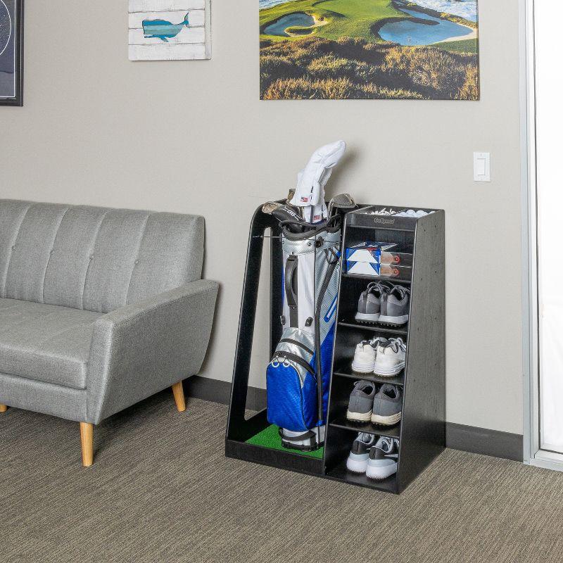GoSports Premium Wooden Freestanding Golf Bag Organizer and Storage Rack