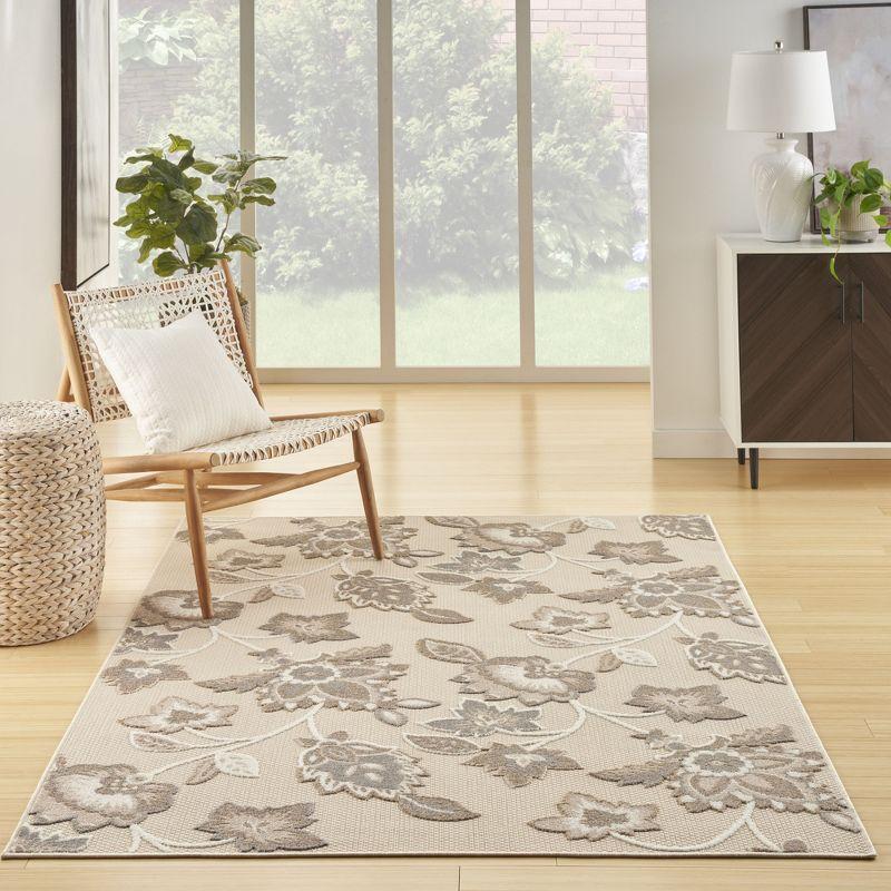 Nourison Aloha Floral Farmhouse Flatweave High-Low Indoor Outdoor Area Rug Beige 3'6" x 5'6"