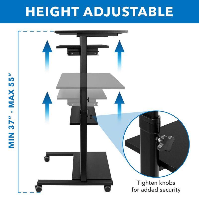 Mount-It! Height Adjustable Mobile Standing Desk with Retractable Keyboard Platform & Locking Wheels