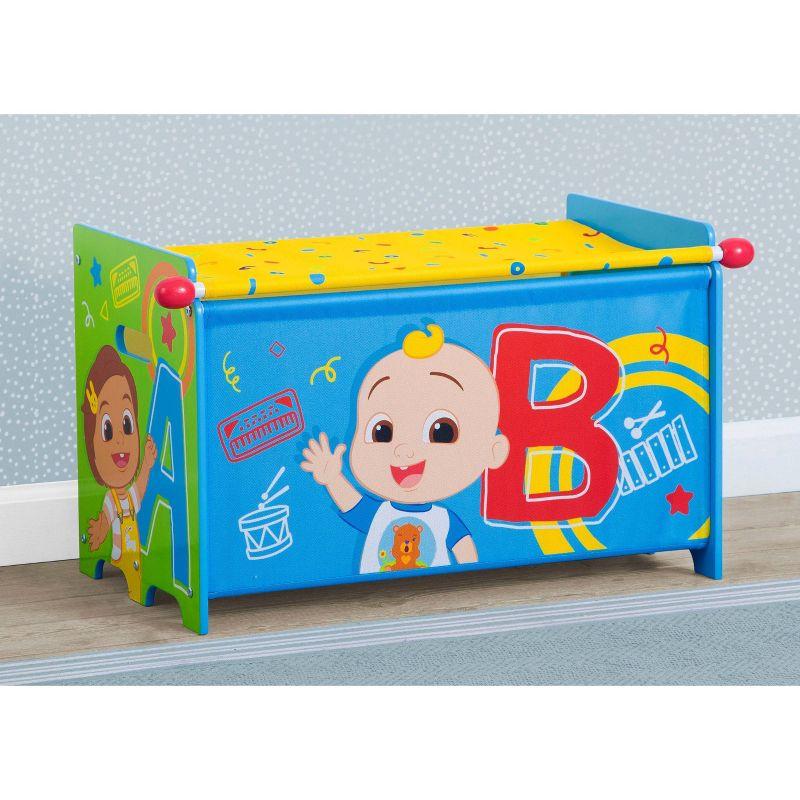 Delta Children CoComelon Blue Wooden Toy Box with Fabric Top