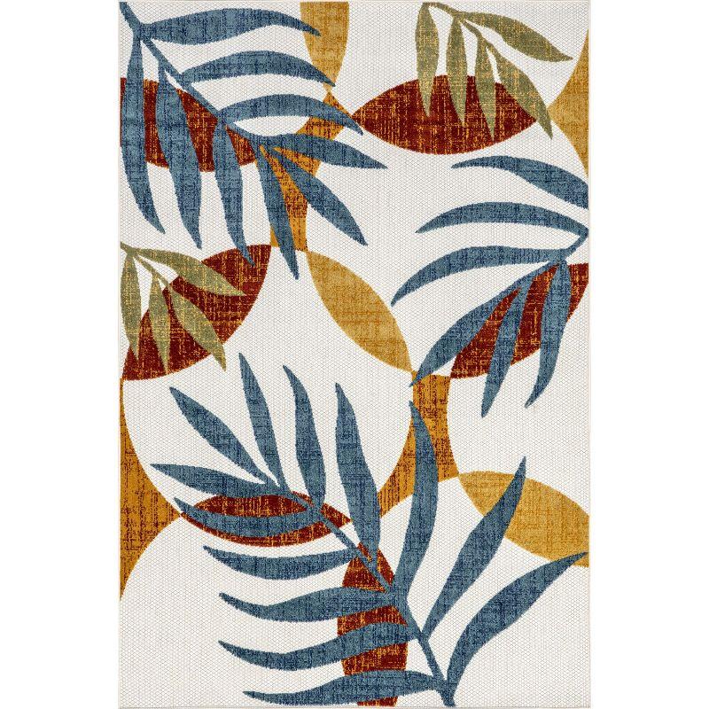 Multicolor Tropical Leaves Indoor/Outdoor Synthetic Area Rug