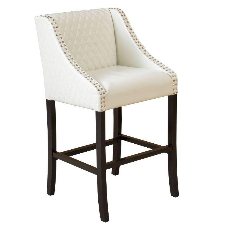 Christopher Knight Home 28" Milano Quilted Bonded Leather Barstool Ivory: Upholstered, Padded Back, Hardwood Frame