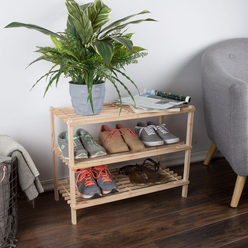 Light Woodgrain 3-Tier Stackable Shoe Rack with Metal Supports