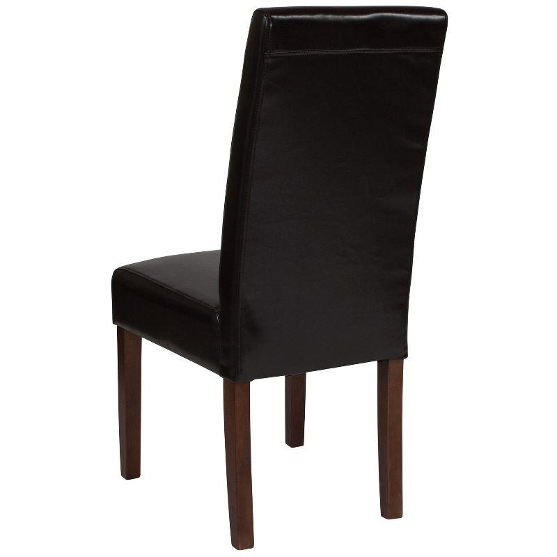 Greenwich Brown Leather Parsons Side Chair with Wood Legs