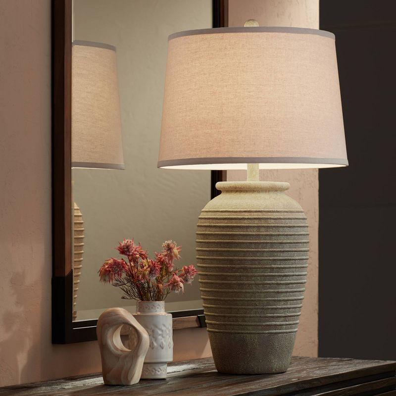 John Timberland Austin Rustic Table Lamp 28" Tall Sand Toned Cream Linen Drum Shade for Bedroom Living Room Bedside Nightstand Office Kids Family Home