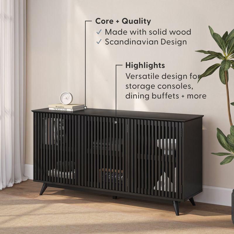 Plank+Beam Mid Century Modern Solid Wood Sideboard with 3 Doors, 59" TV Stand for Living Room, Black