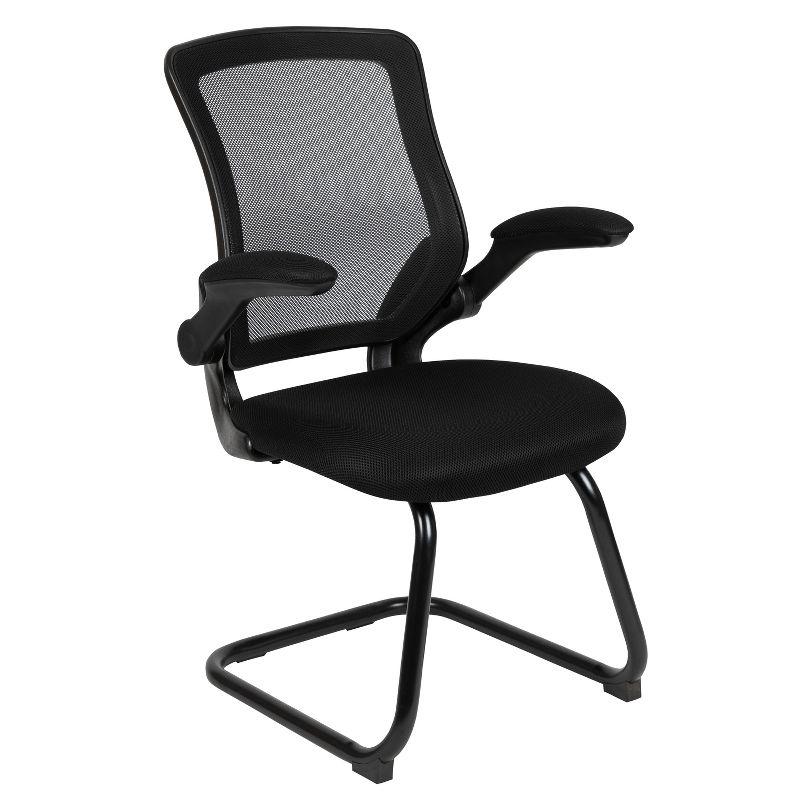 Flash Furniture Black Mesh Sled Base Side Reception Chair with Flip-Up Arms