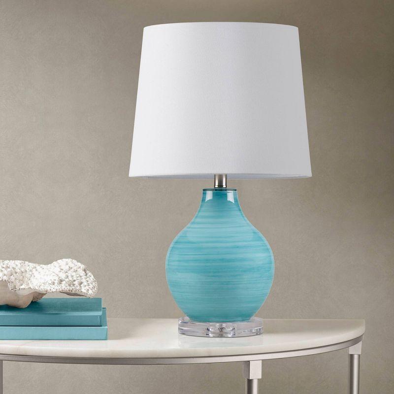 Hampton Hill 14"x23.5" Maelle Blue Aqua Swirl Blown Glass Table Lamp: Acrylic Base, White Drum Shade