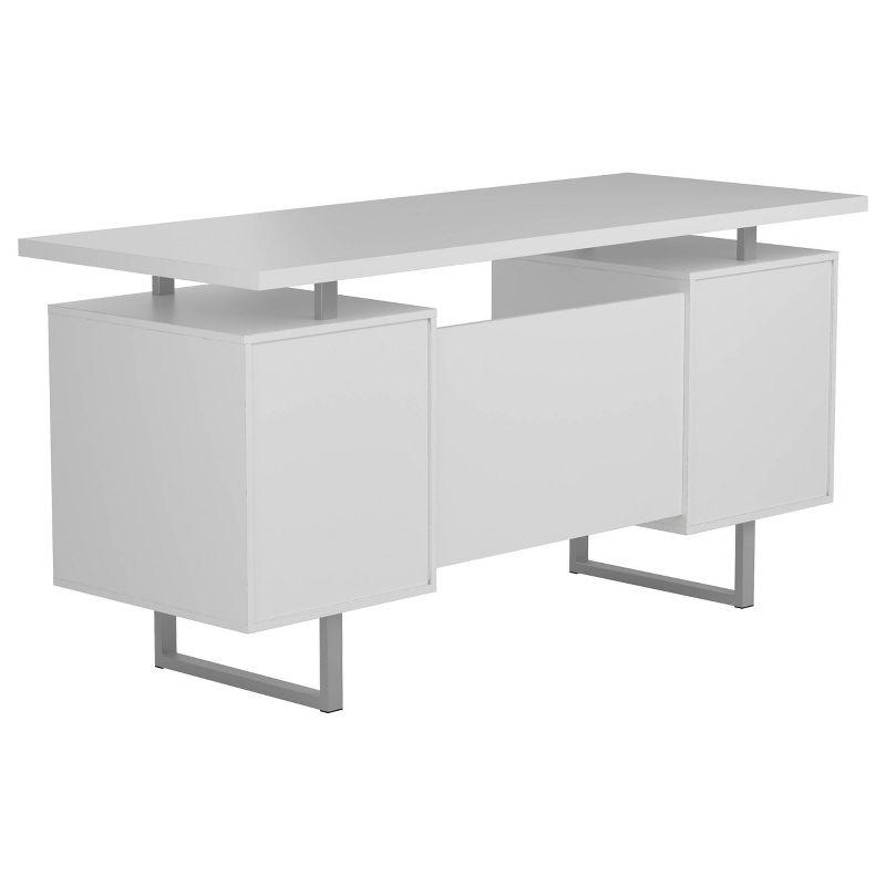 Lawtey 2 Drawer Office Desk White High Gloss - Coaster: Modern Home Office Furniture with File Storage