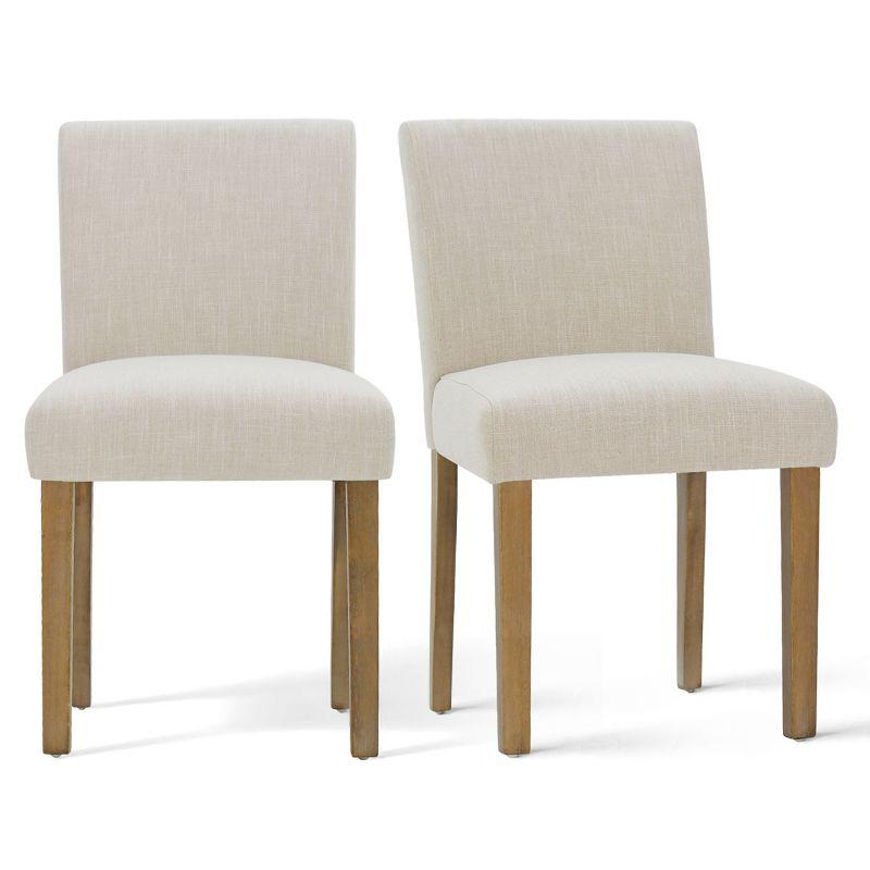 North Linen Dining Chairs Set Of 2,Beige Upholstered Parsons Chairs With Rubberwood Legs-Maison Boucle