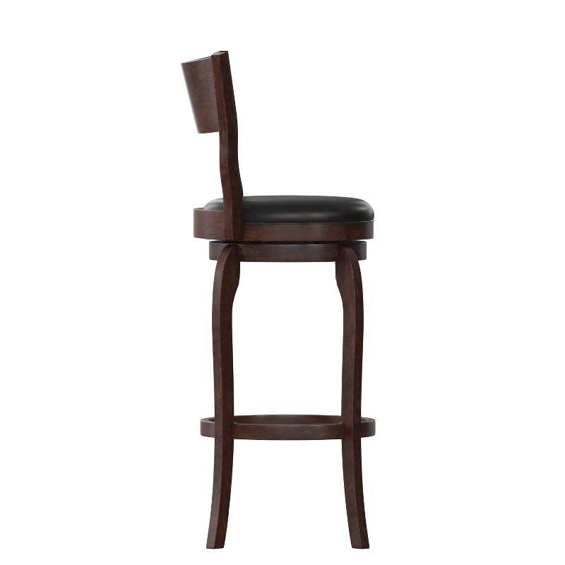 Espresso Swivel Bar Stool with Wood Frame and Leather Seat