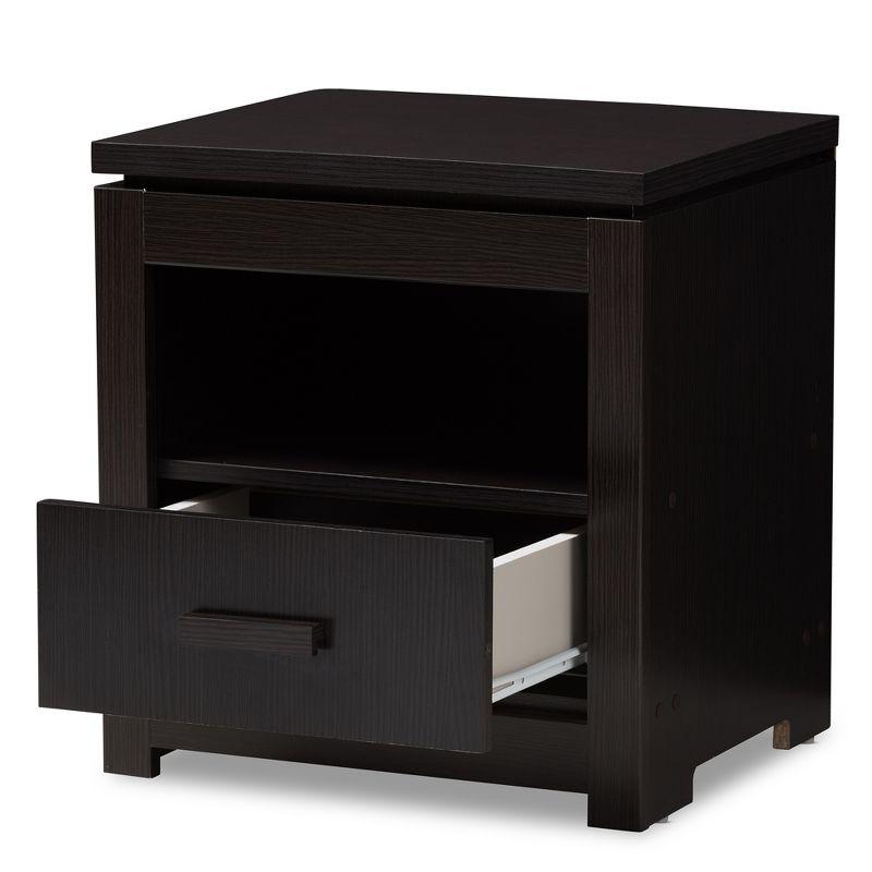 Bienna Modern and Contemporary 1 Drawer Nightstand: Bedside Storage, Wenge Finish - Baxton Studio