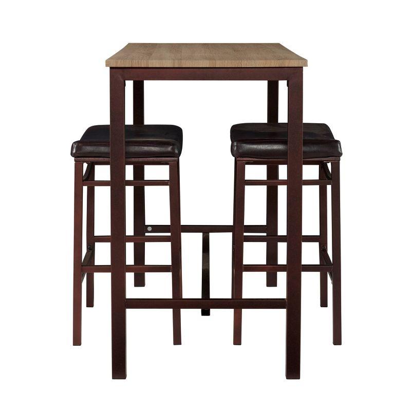 Linon 3pc Betty Faux Leather Stools Wood Pub Dining Set Wood/Brown: Counter Height, Padded Seat