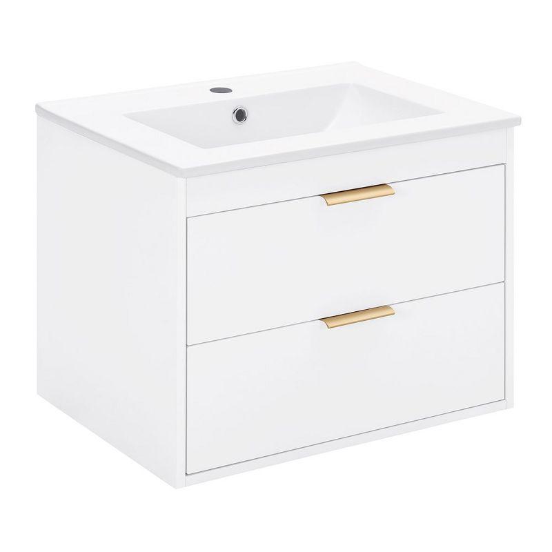 24" Wall Mounted Bathroom Vanity With Ceramic Sink Floating Bathroom Storage Cabinet With 2 Drawers Soft Close Doors For Home, White