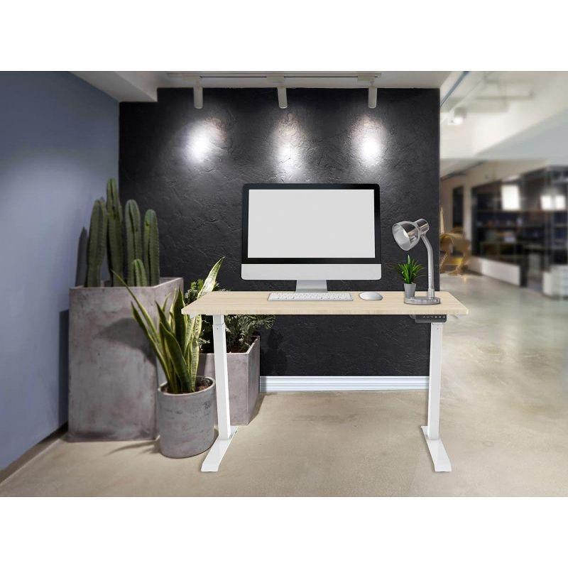 White Adjustable Height Sit-Stand Desk with Wood Top