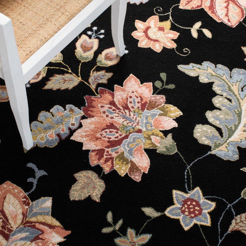 Elegant Chelsea Black Floral Hand-Knotted Wool Area Rug - 5'3" x 8'3"