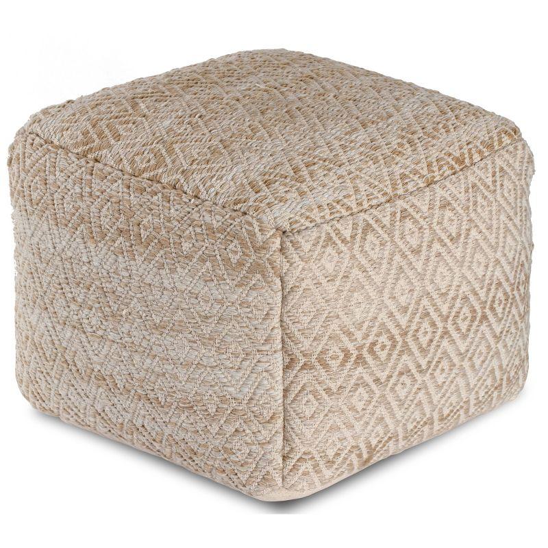 Cherokee Beige and Brown Geometric Woven Pouf