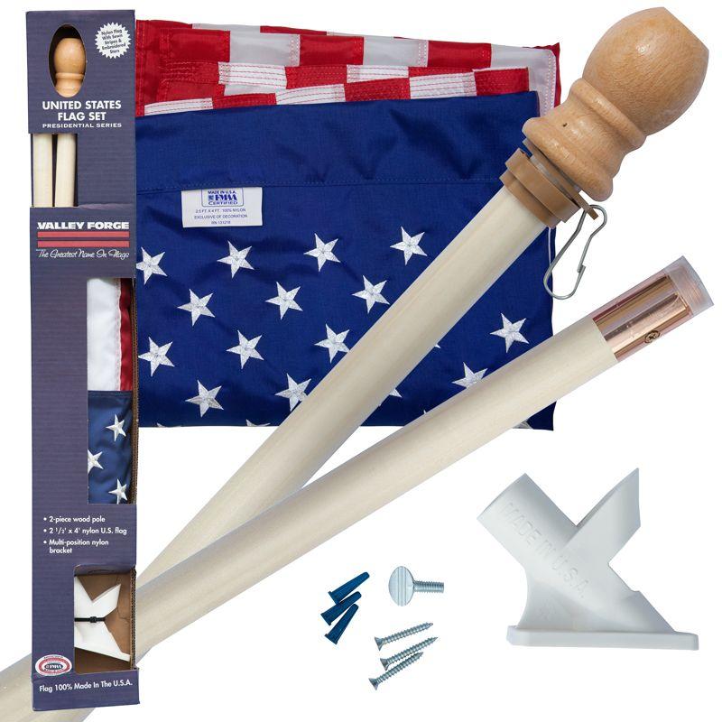 Valley Forge 2-1/2' x 4' Nylon American Flag Kit with Wooden Pole