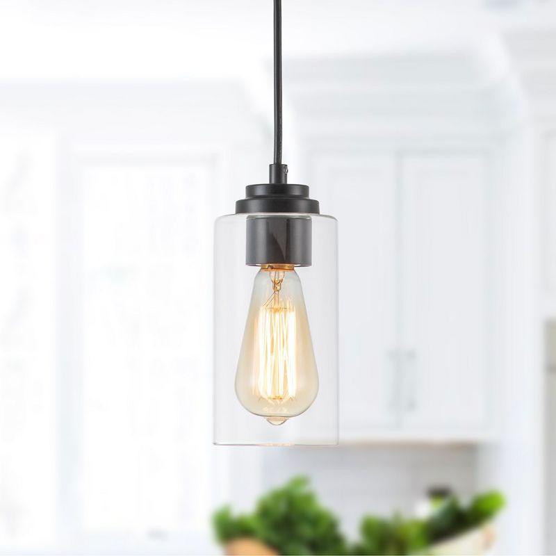 C Cattleya 1-Light Black Island Pendant Light with Cylinder Clear Glass(3-Pack)