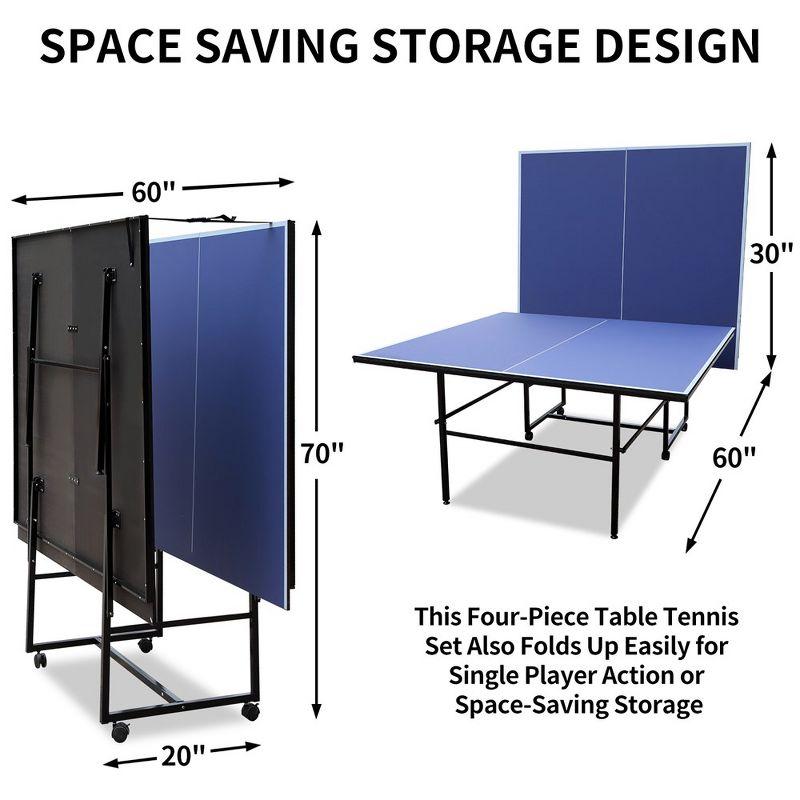 9ft Blue Foldable MDF Table Tennis Table with Net and Accessories