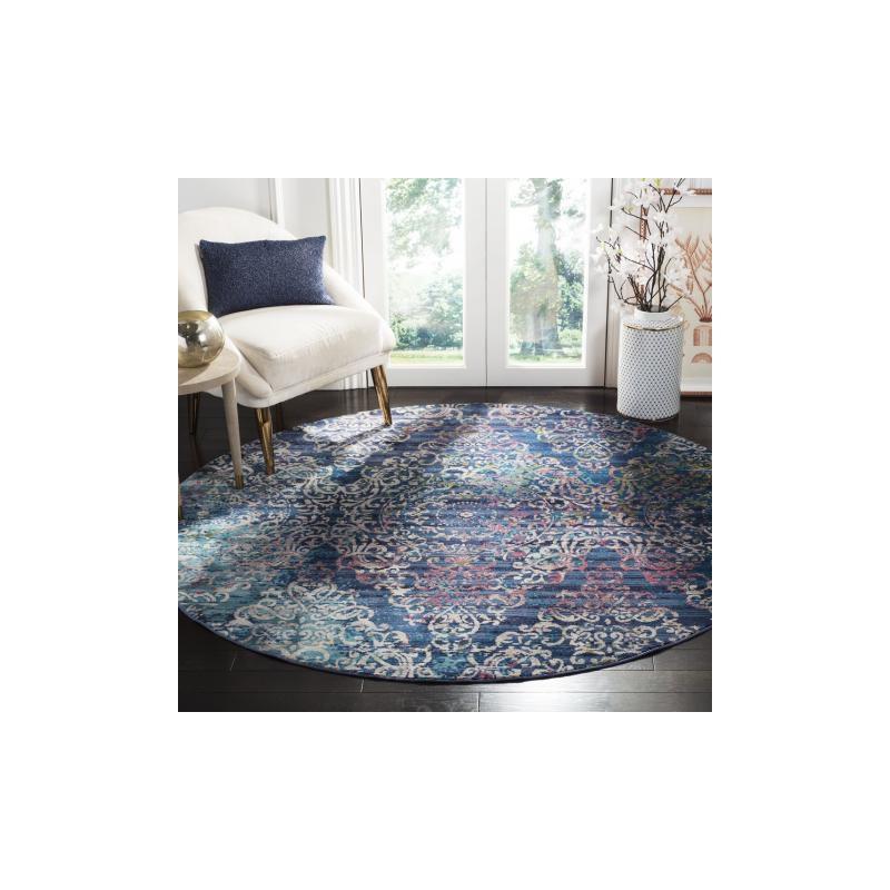 Celestial Blue 77" Hand-knotted Woolen Round Area Rug