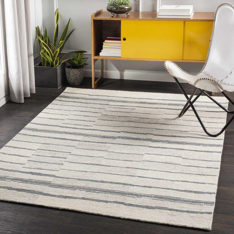 Ivory and Charcoal Striped Wool Area Rug, 8'10" x 12'