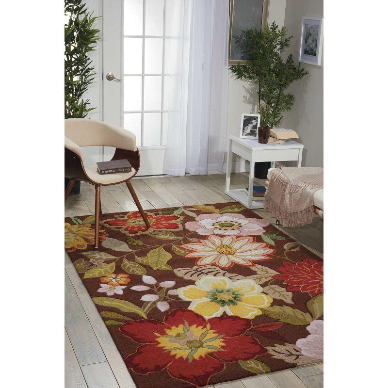 Small Chocolate Brown Floral Synthetic Rectangular Rug