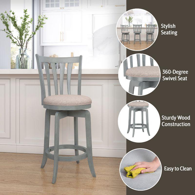 Hillsdale Furniture 25.75" Savana Swivel Counter Height Barstool Blue (Wirebrush)/Cream : Upholstered, Wood Legs, 250lb Capacity