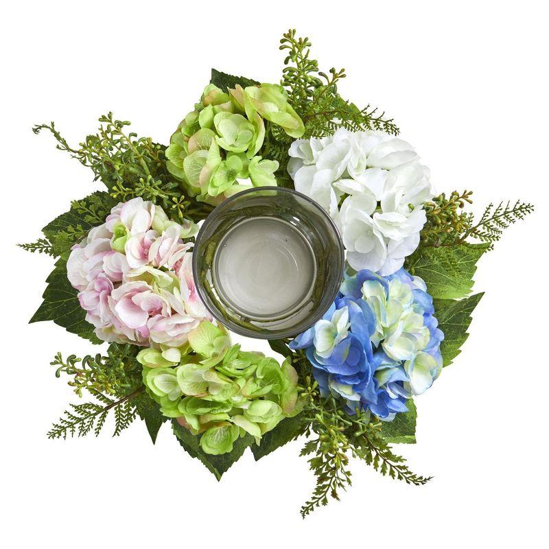 Summer Hydrangea & Fern Tabletop Arrangement with Votive Holder