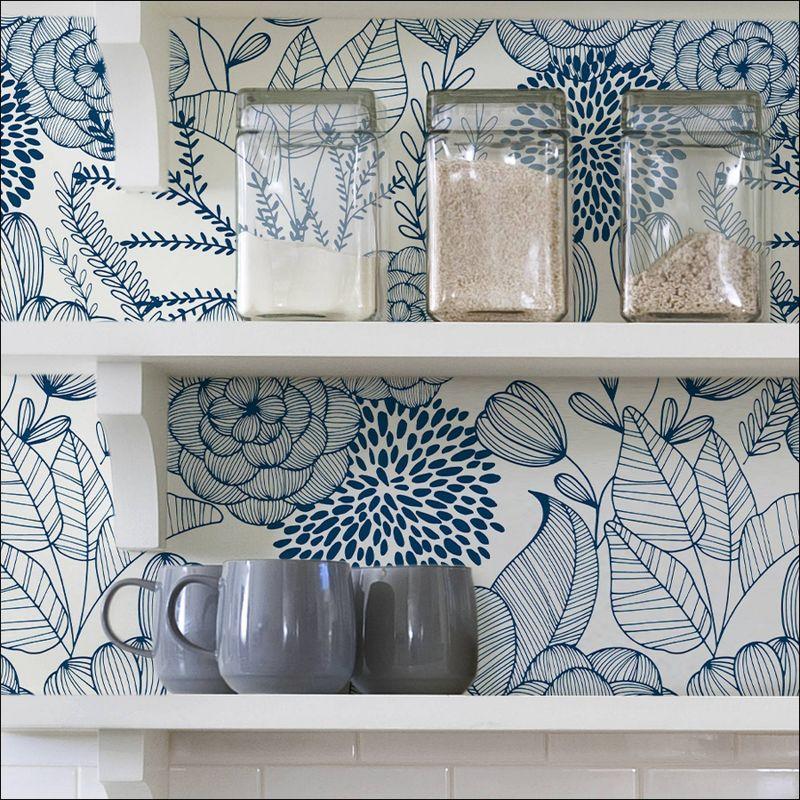 NuWallpaper Secret Garden Peel and Stick Wallpaper Navy: Removable Vinyl, Self-Adhesive, Smooth Finish, 28.2 Sq Ft Coverage