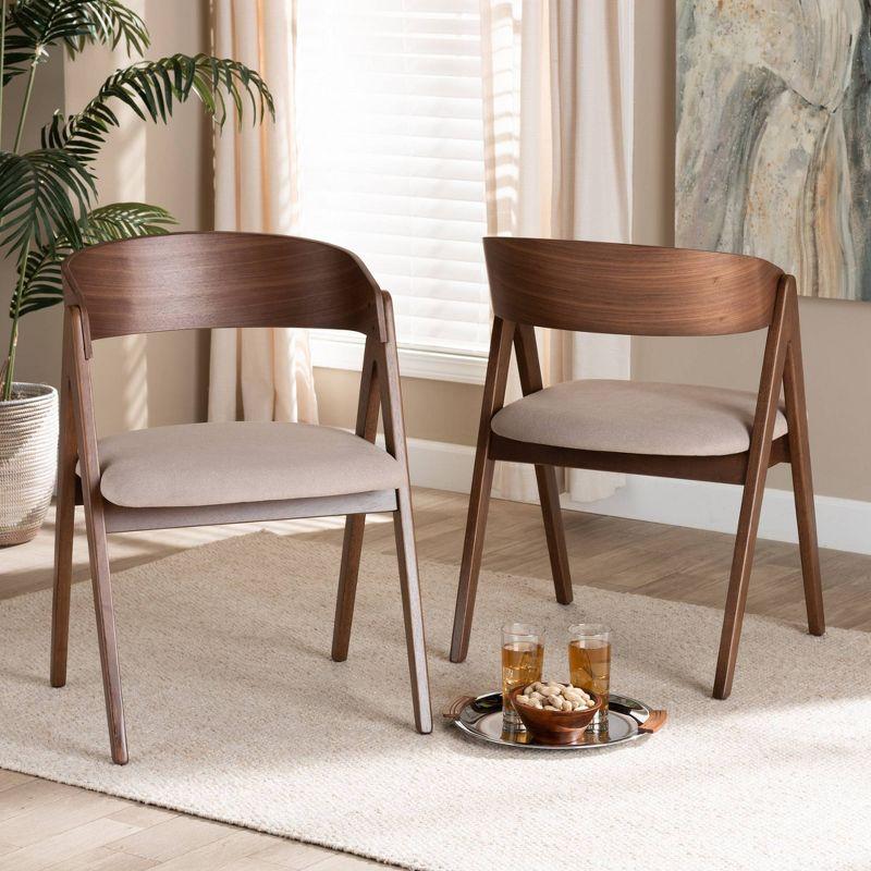 2pc Danton Fabric Upholstered Wood Dining Chair Set Beige/Walnut Brown - Baxton Studio
