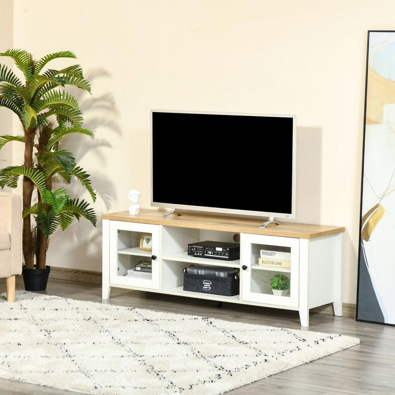 HOMCOM Modern TV Stand, Entertainment Center with Shelves and Cabinets for Flatscreen TVs up to 60" for Bedroom, Living Room, White