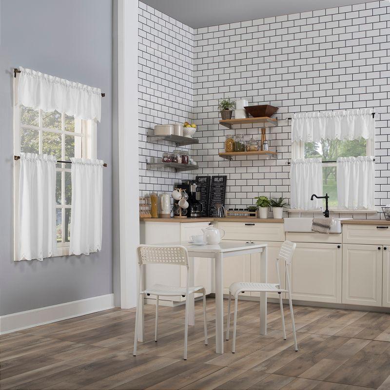 14"x58" Mariela Floral Trim Semi-Sheer Rod Pocket Kitchen Window Valance and Tiers Set White - No. 918: Light Filtering Kitchen Curtains Set