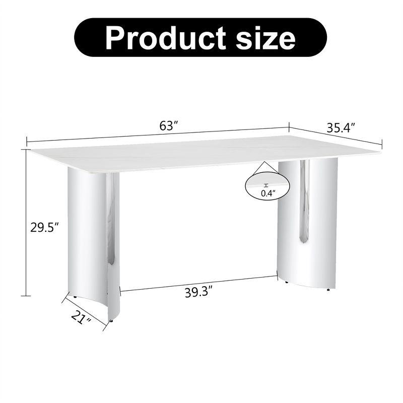 Modern Minimalist Dining Table, White Imitation Marble Glass Sticker Desktop, Stainless Steel Legs, Dining Table For Living Room Dining Room, White