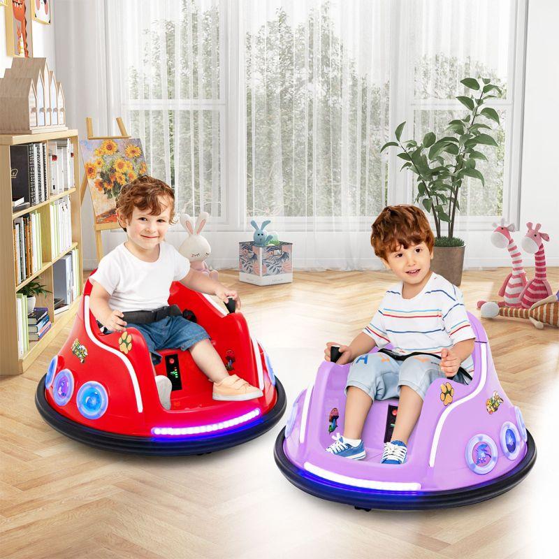 Costway 12V Kids Ride on Bumper Car Remote Control w/ Flashing LED Light & Music Purple