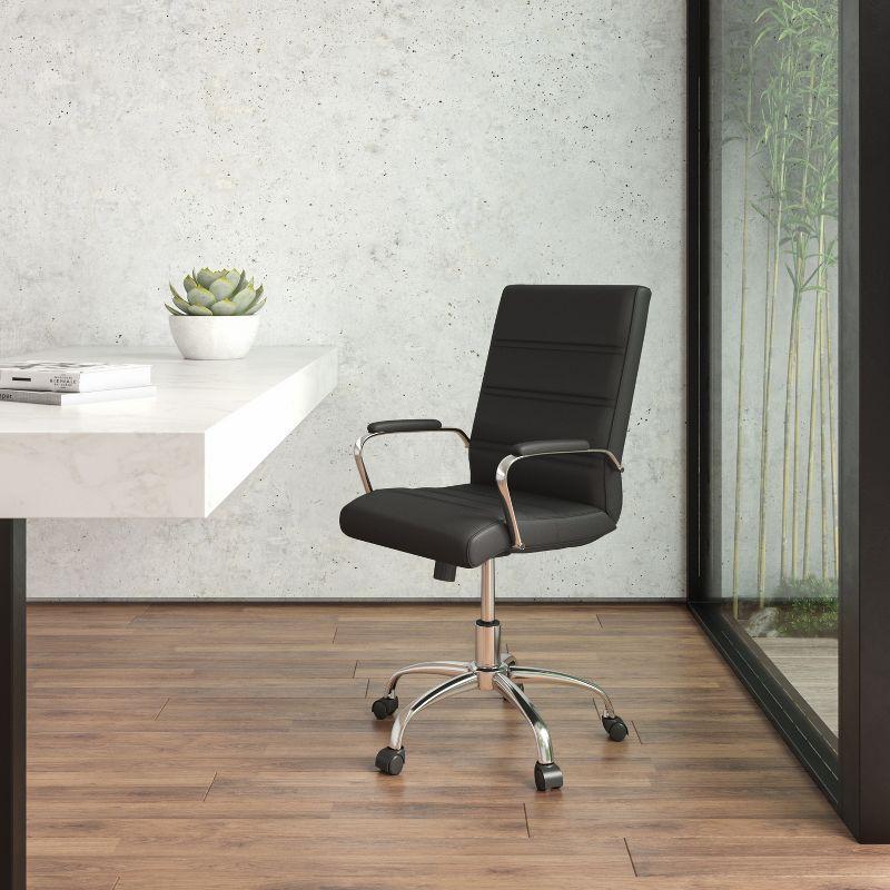 Mid-Back Black LeatherSoft Executive Swivel Office Chair with Chrome Frame