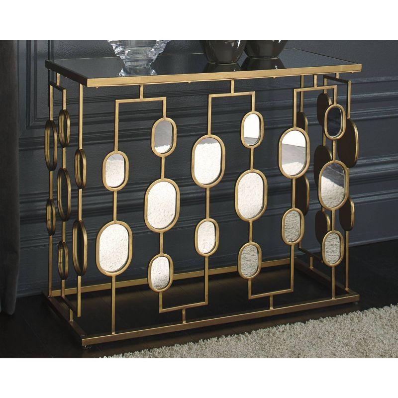 Elegant 36" Gold Metal & Mirrored Glass Console Table