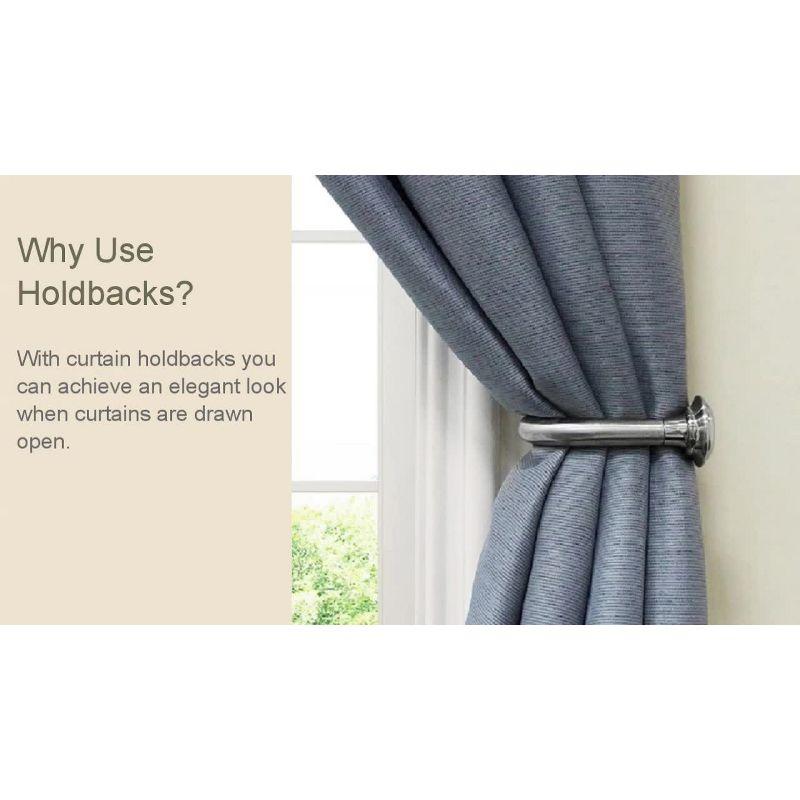 Set of 4 (5"x6.5") Steel Curtain Holdbacks in Brushed Nickel - Lumi Home Furnishings: Tieback Hooks, Rounded Cap Design