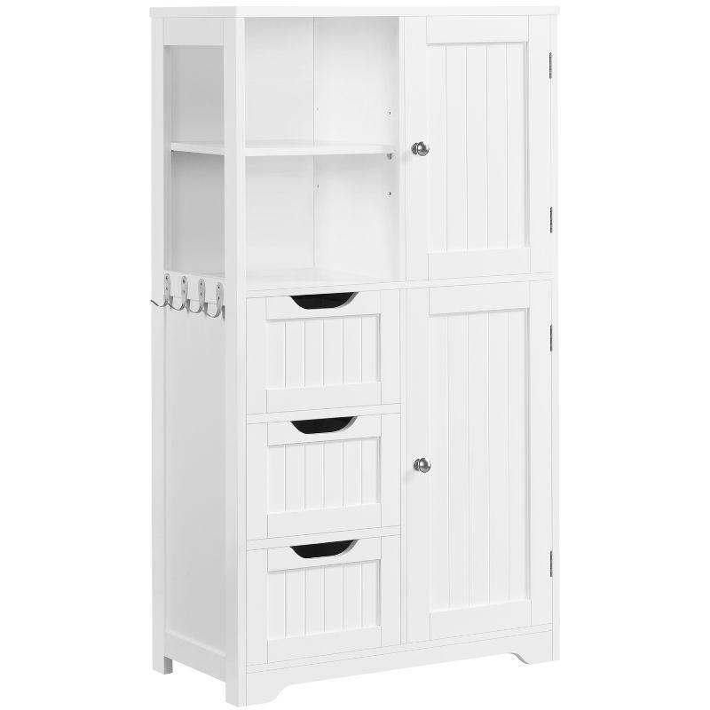 White MDF Bathroom Storage Cabinet with Adjustable Shelves and Drawers