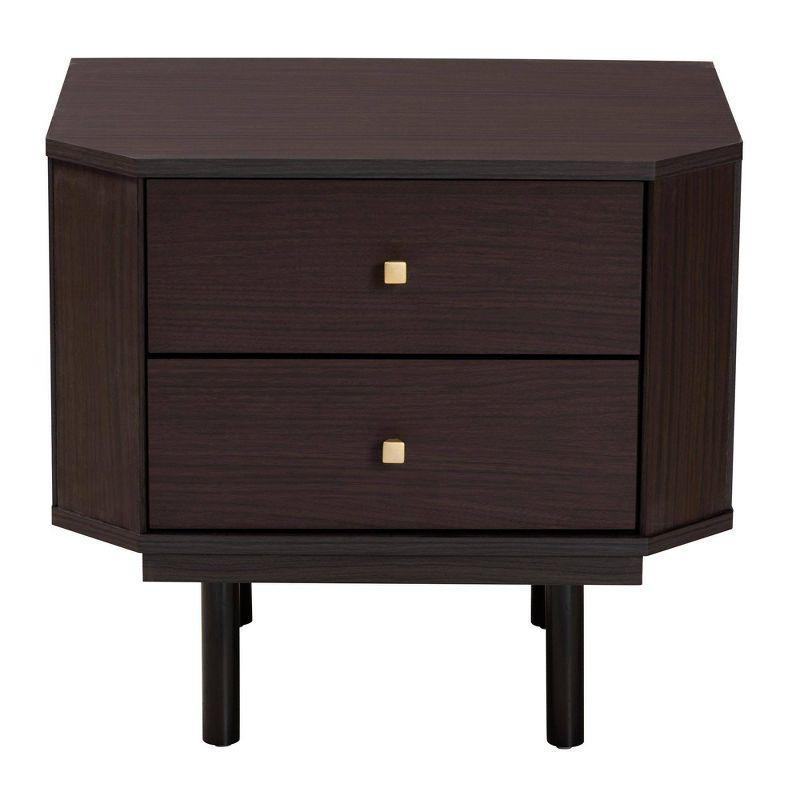 Norwood Two Tone 2 Drawer Wooden End Table Espresso Brown/Black - Baxton Studio: Modern Craftsmanship, Tapered Knobs