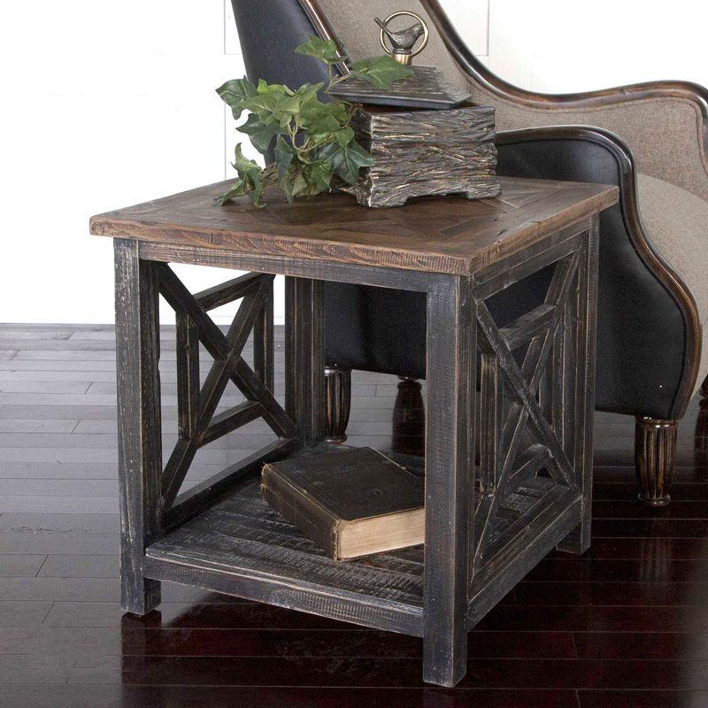 Square Rustic Black and Gray Reclaimed Wood End Table