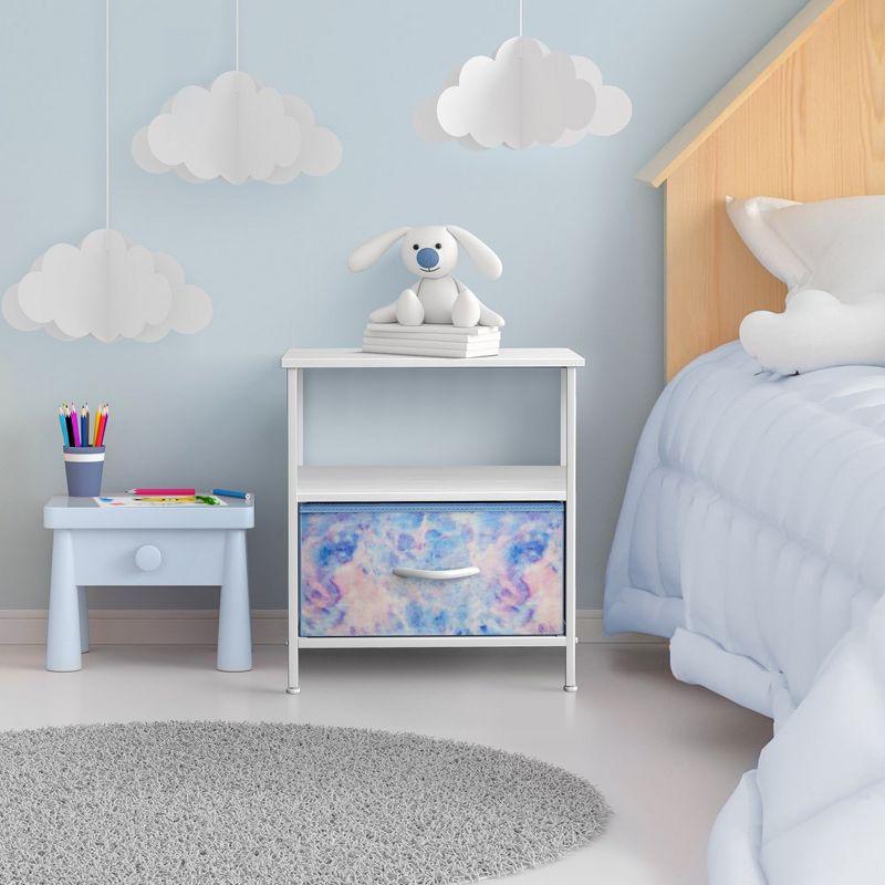 Sorbus 1 Drawer and Shelves Nightstand with Steel Frame, Wood Top & Fabric Bins in Tie Dye & Reviews | Wayfair