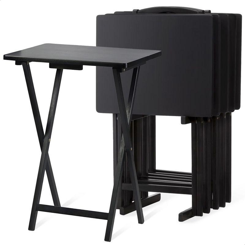 PJ Wood Folding TV Tray Tables with Compact Storage Rack, 5 Piece Set & Reviews | Wayfair