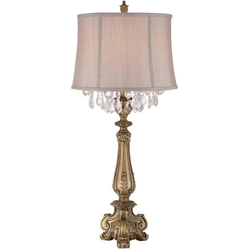 Barnes and Ivy Dubois Traditional Table Lamp 37 1/4" Tall Antique Gold Mist Gray Crystal Beading Drum Shade for Bedroom Living Room Bedside Nightstand