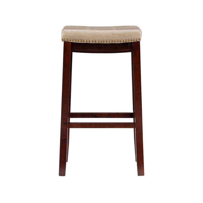 Set of 2 Claridge Faux Leather Nailhead Backless Saddle Barstools Beige - Linon: Upholstered, Rubberwood Legs, Footrest