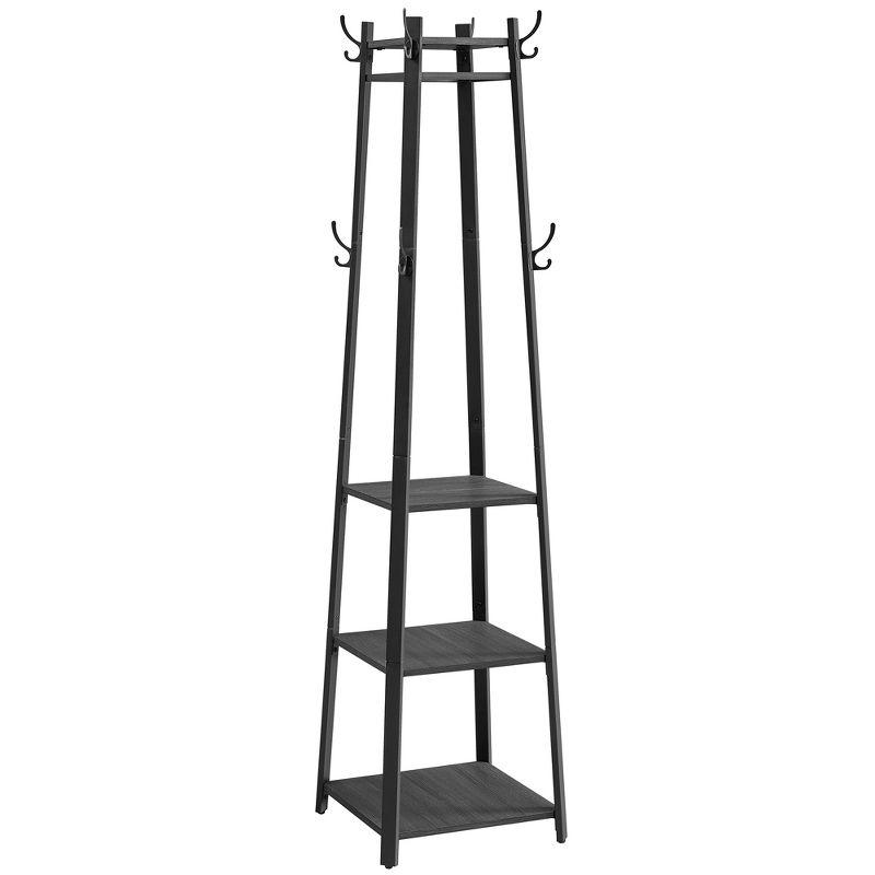 Industrial Style Coat Rack with Shelves and Hooks - Free-Standing Hall Tree for Entryway and Living Room