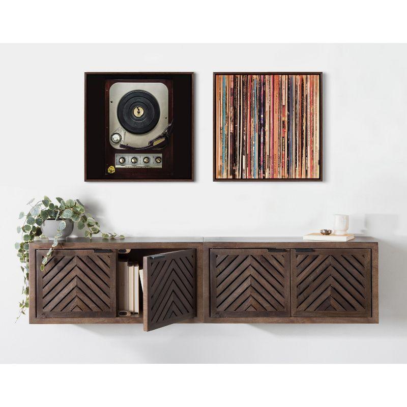 Kate and Laurel Sylvie Records Framed Canvas by Robert Cadloff of Bomobob, 22x22, Walnut Brown