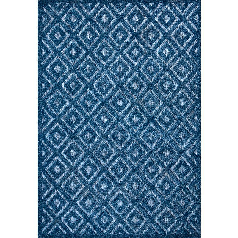3'x5' Portmany Neutral Diamond Trellis Indoor/Outdoor Area Rug, Navy - JONATHAN Y