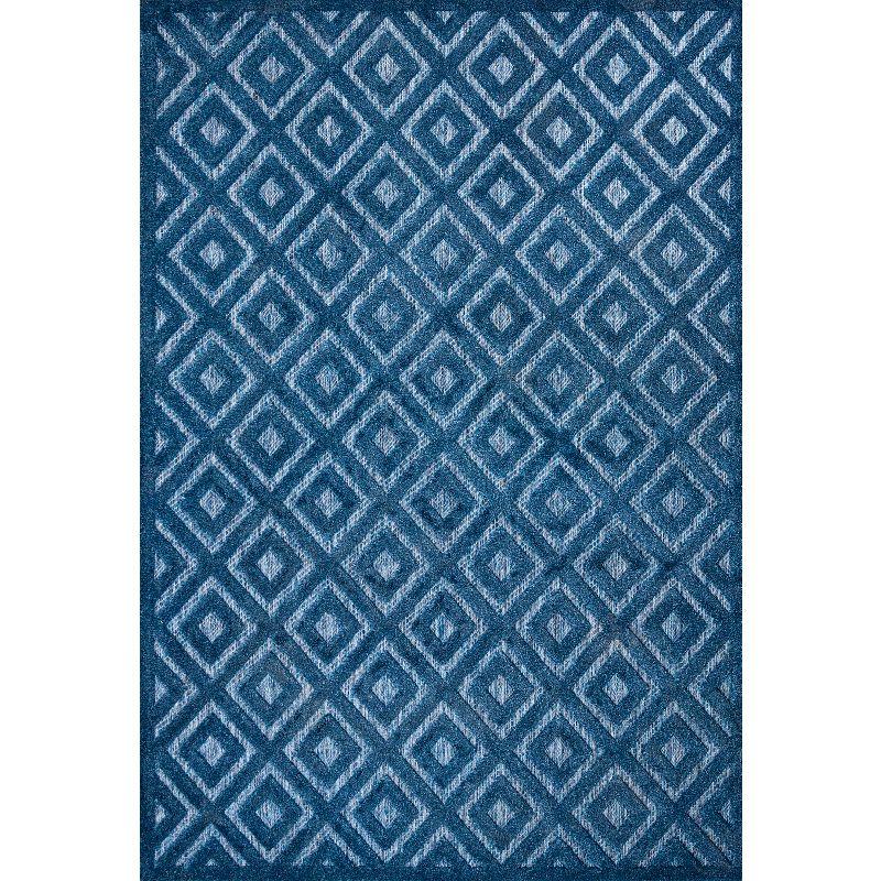 Navy Geometric Synthetic Indoor Outdoor Area Rug, 3 x 5